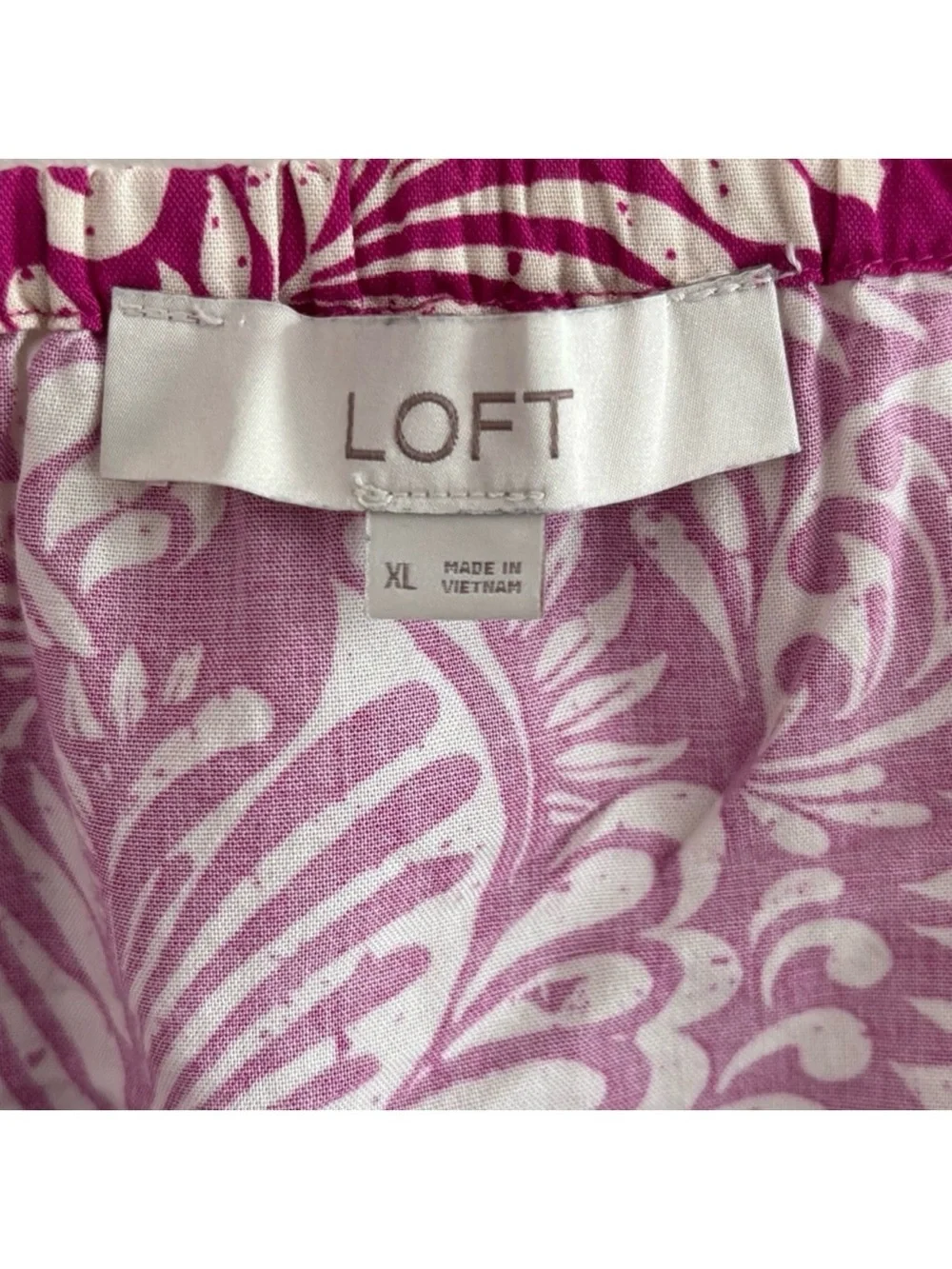 LOFT Fuchsia Palm Print Square-Neck Blouse with Contrast Center Panel Xl